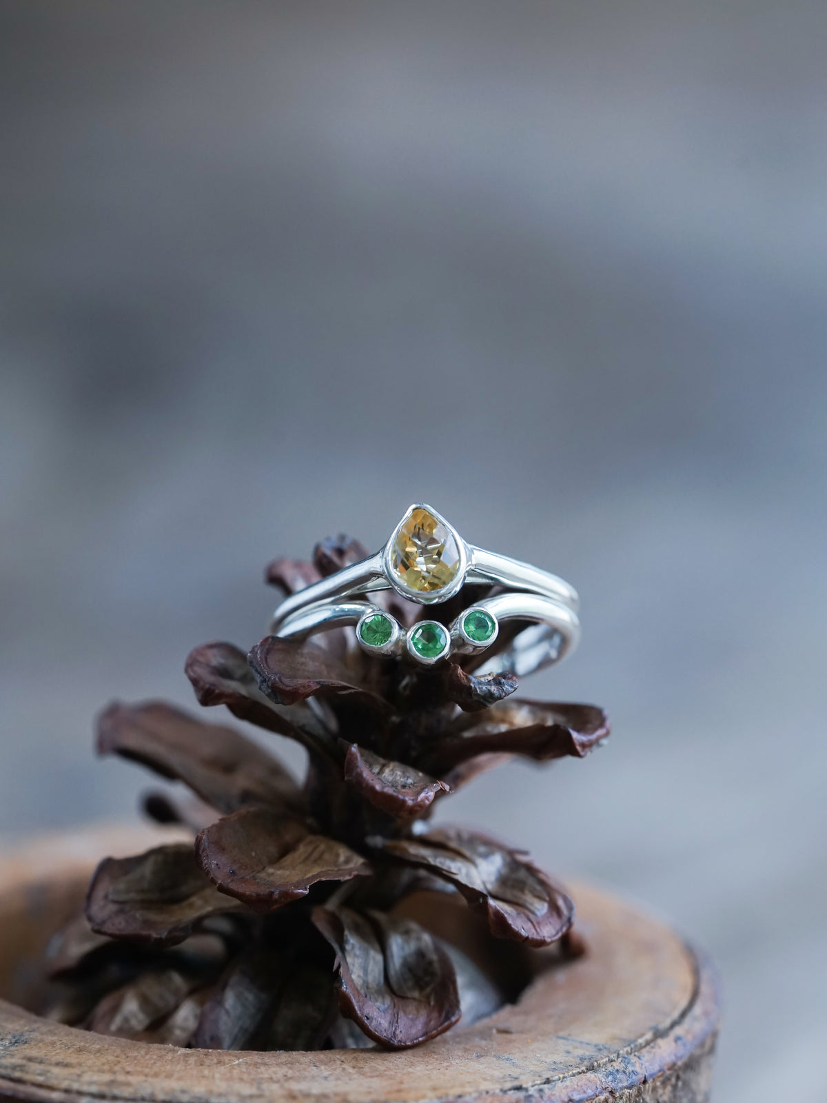 Citrine and Green Garnet Ring Set - Gardens of the Sun | Ethical Jewelry