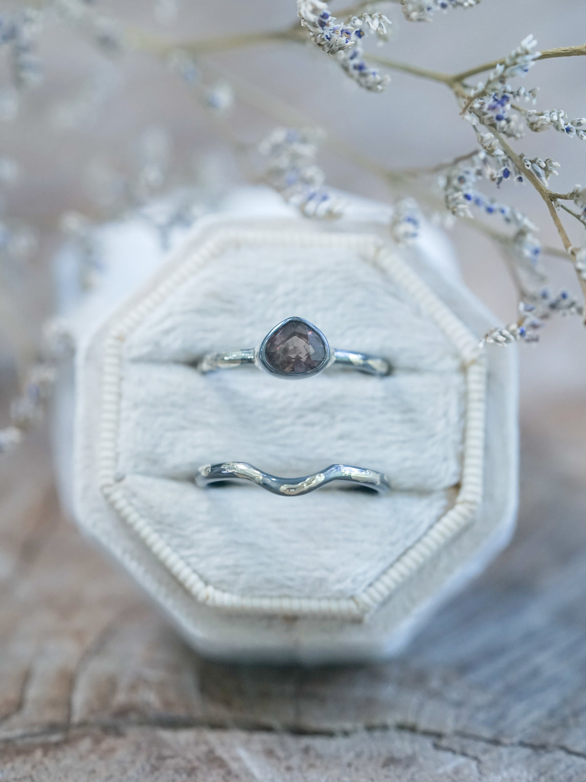 Color Change Garnet Ring Set in a velvet box