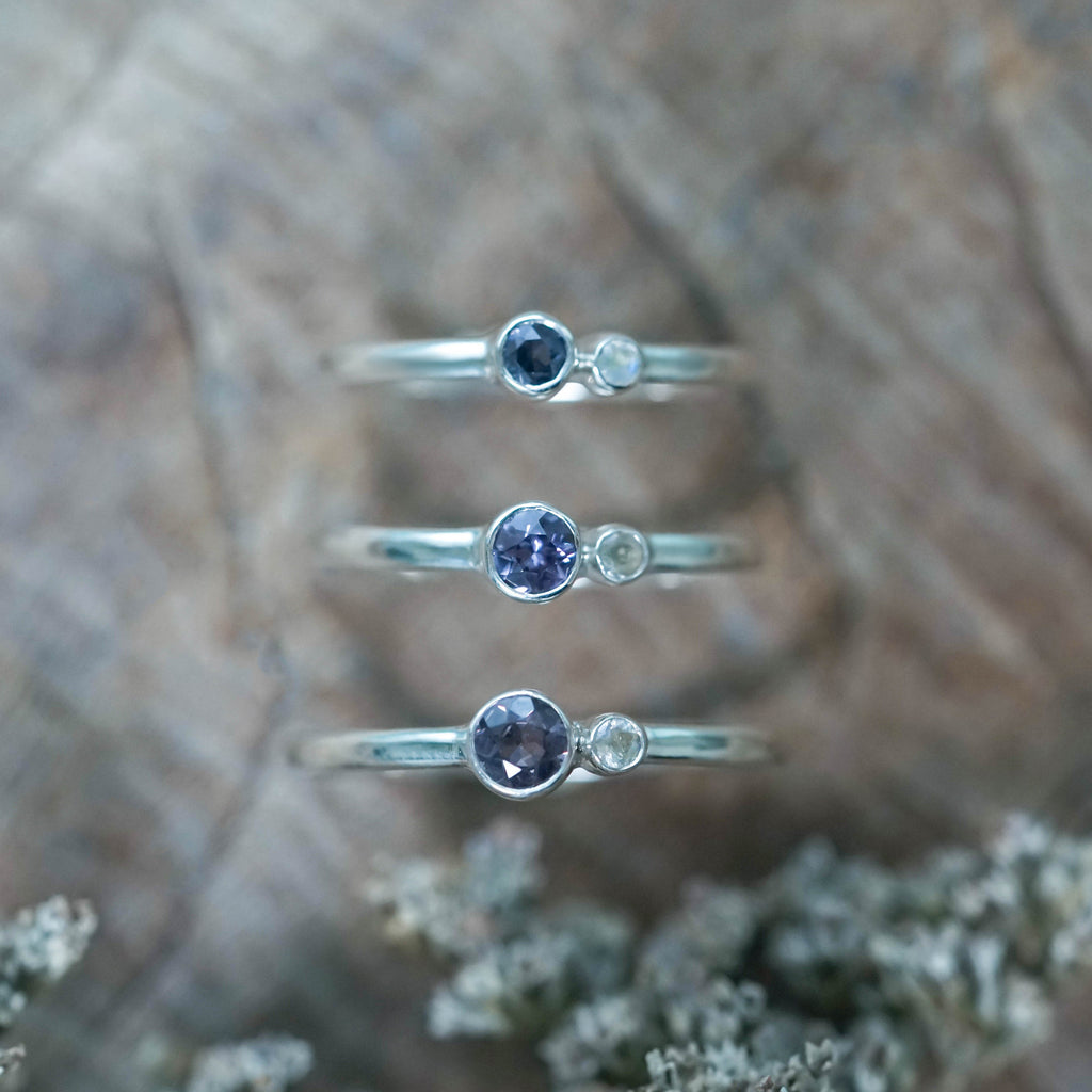 Color Change Garnet and Moonstone Rings