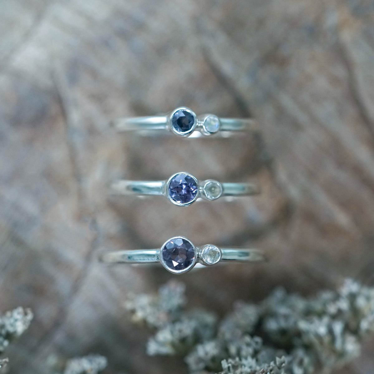 Color Change Garnet and Moonstone Rings