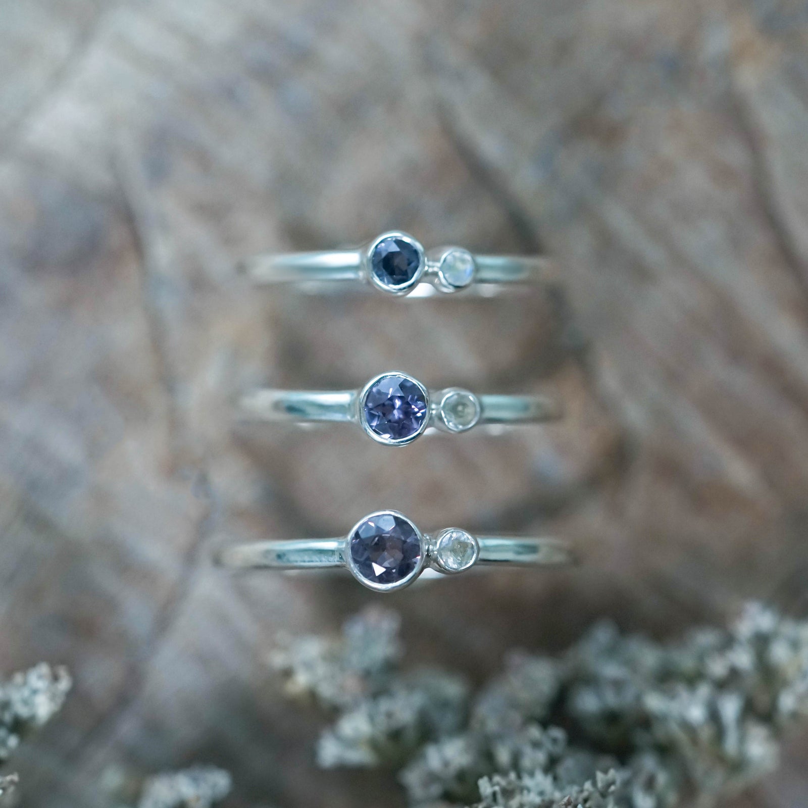 Color Change Garnet and Moonstone Rings