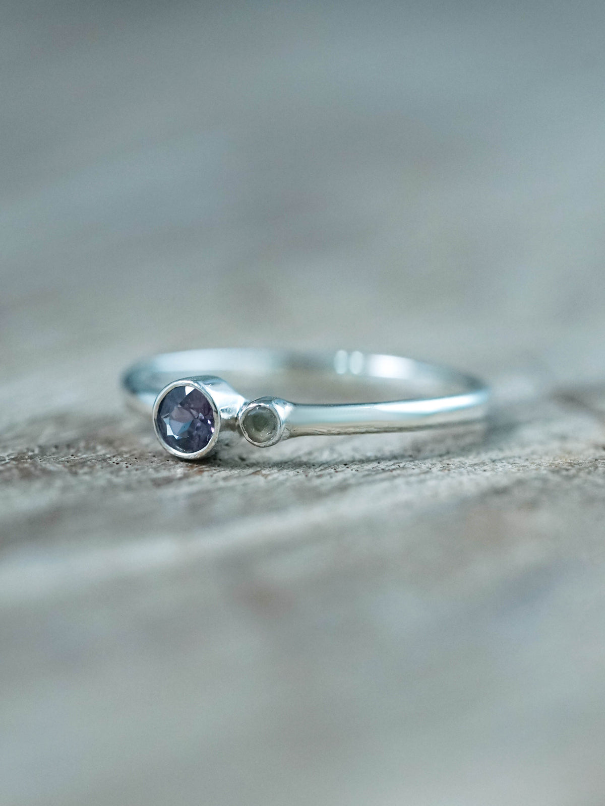 Color Change Garnet and Moonstone Rings in Recycled Sterling Silver