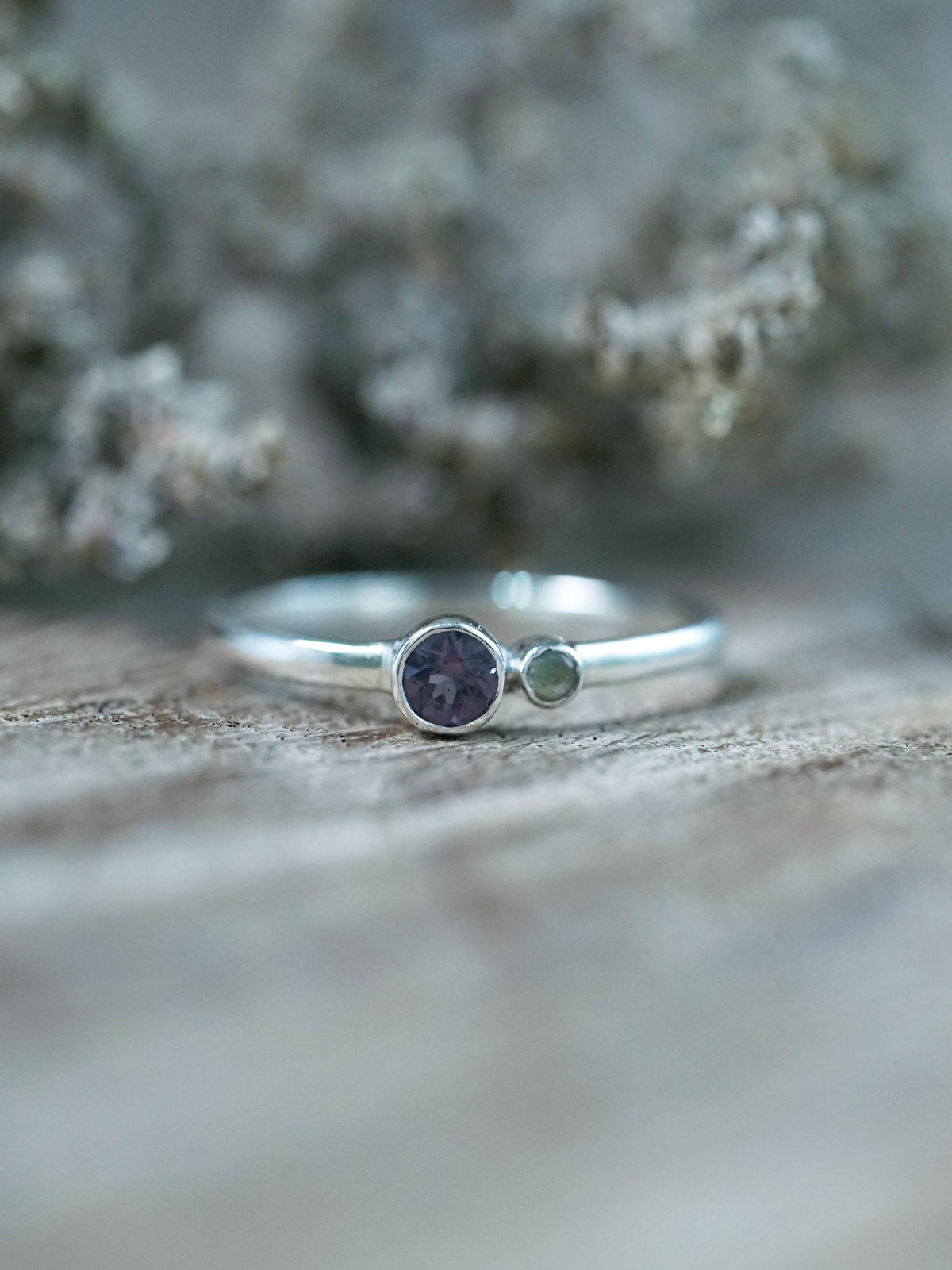 Color Change Garnet and Moonstone Rings in Sterling Silver