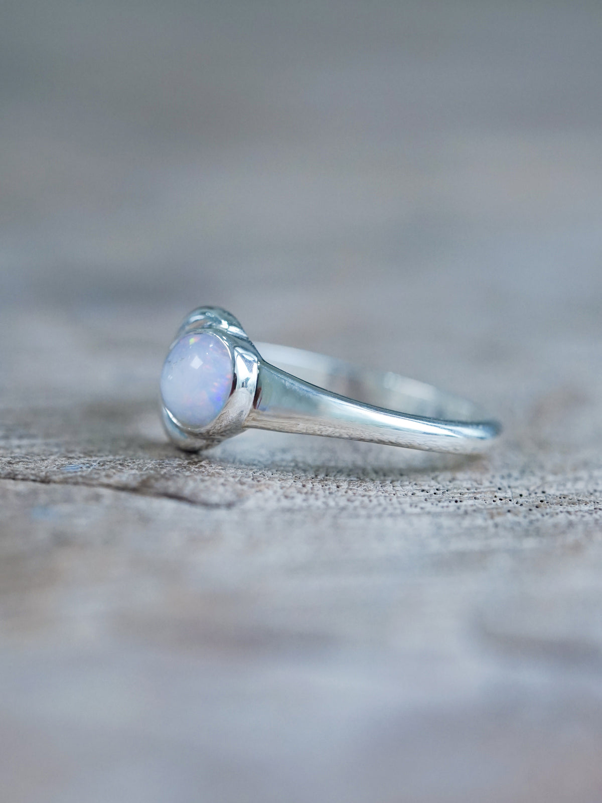 Crescent Opal Moon Ring - size 6