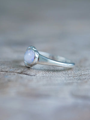 Crescent Opal Moon Ring - size 6