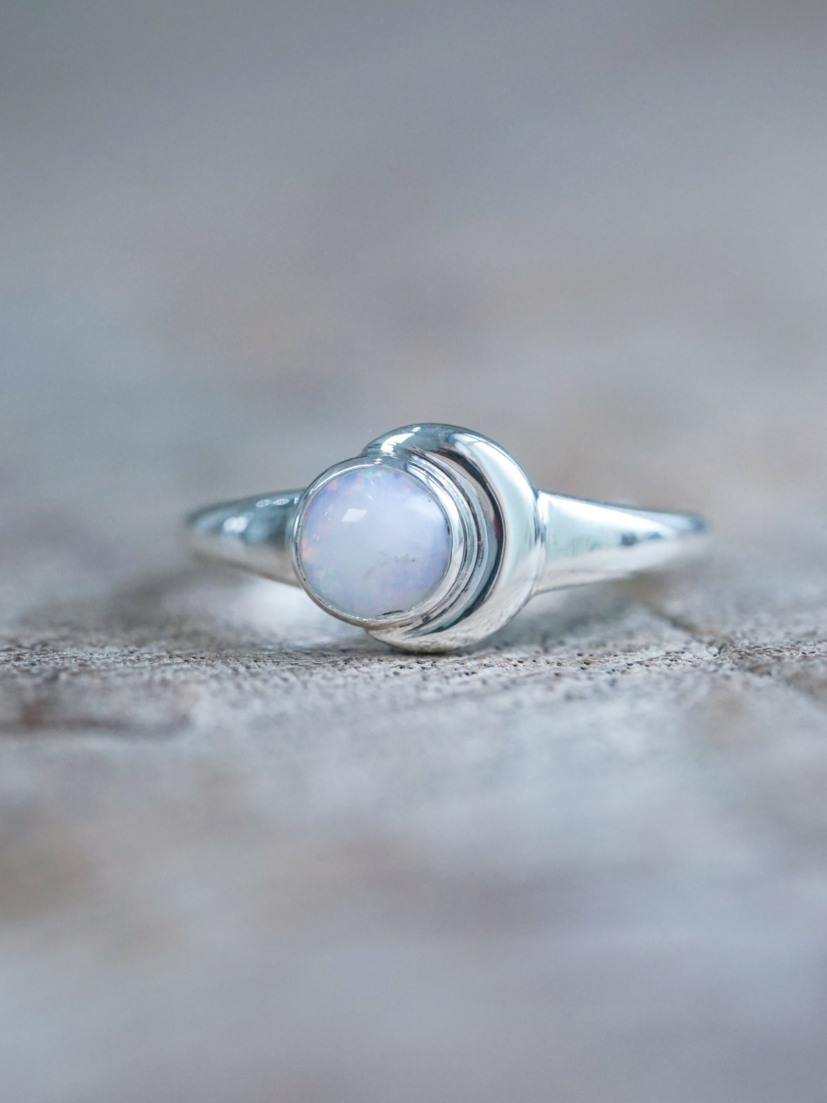 Crescent Opal Moon Ring - size 6