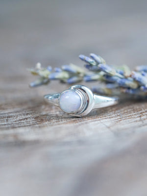 Crescent Opal Moon Ring - size 6