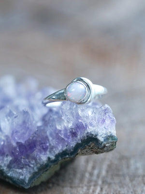 Crescent Opal Moon Ring - size 6
