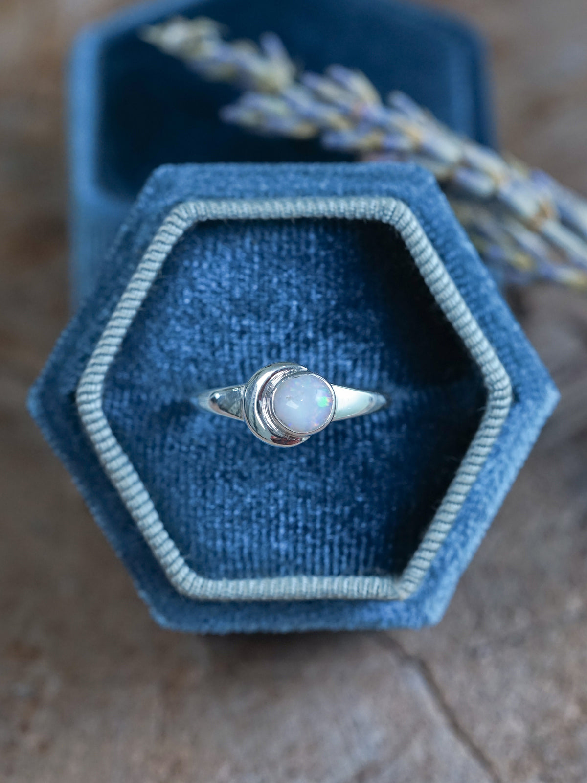Crescent Opal Moon Ring - size 6