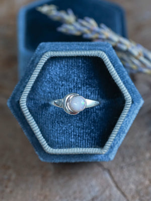 Crescent Opal Moon Ring - size 6