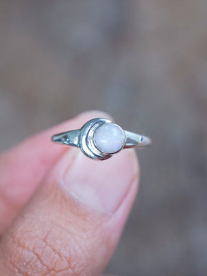 Crescent Opal Moon Ring - size 6