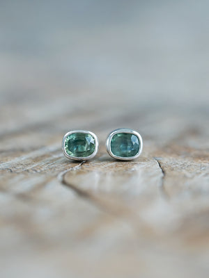 Cushion Green Sapphire Earrings