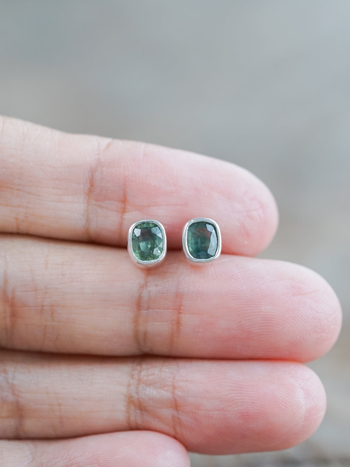 Cushion Green Sapphire Earrings