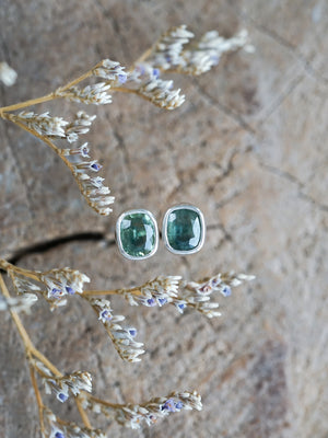 Cushion Green Sapphire Earrings