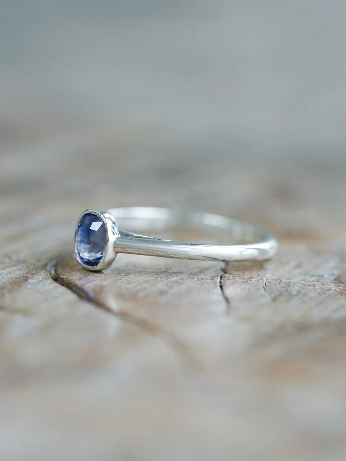 Blue Cushion Cut Sapphire Ring in Silver