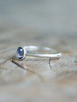 Blue Cushion Cut Sapphire Ring in Silver