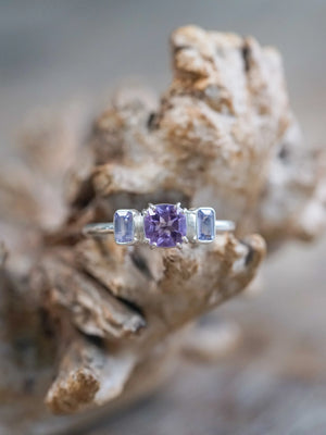 Cushion Cut Amethyst and Sapphire Ring