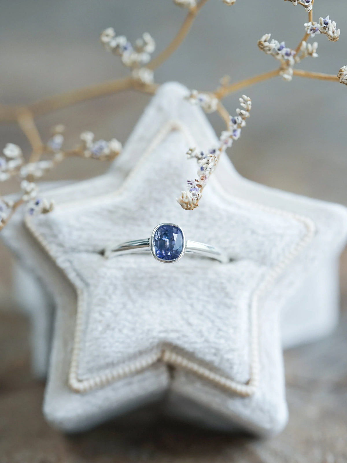 Cushion Cut Blue Sapphire Ring in Recycled Sterling Silver