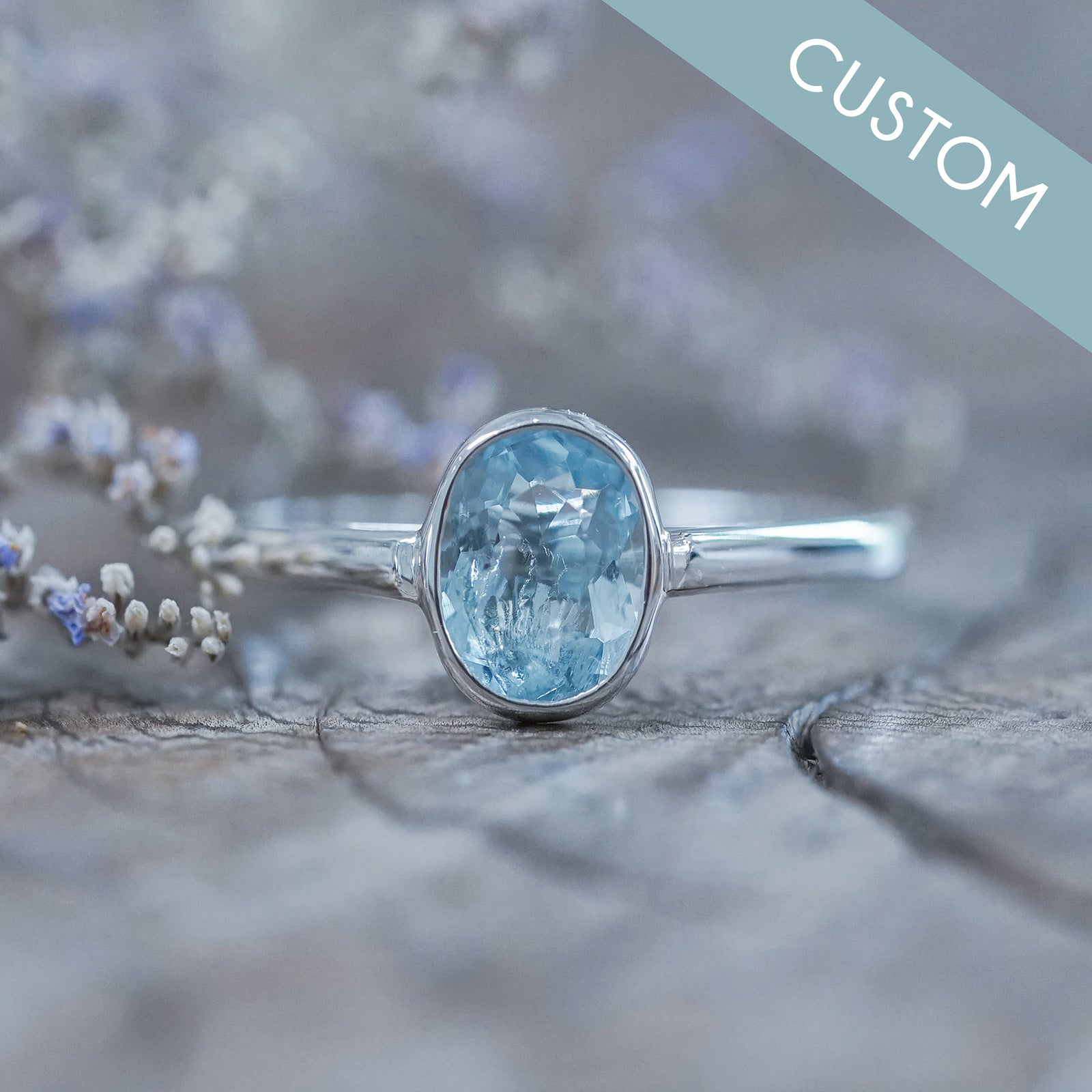 Custom Aquamarine Ring or Necklace in Sterling Silver