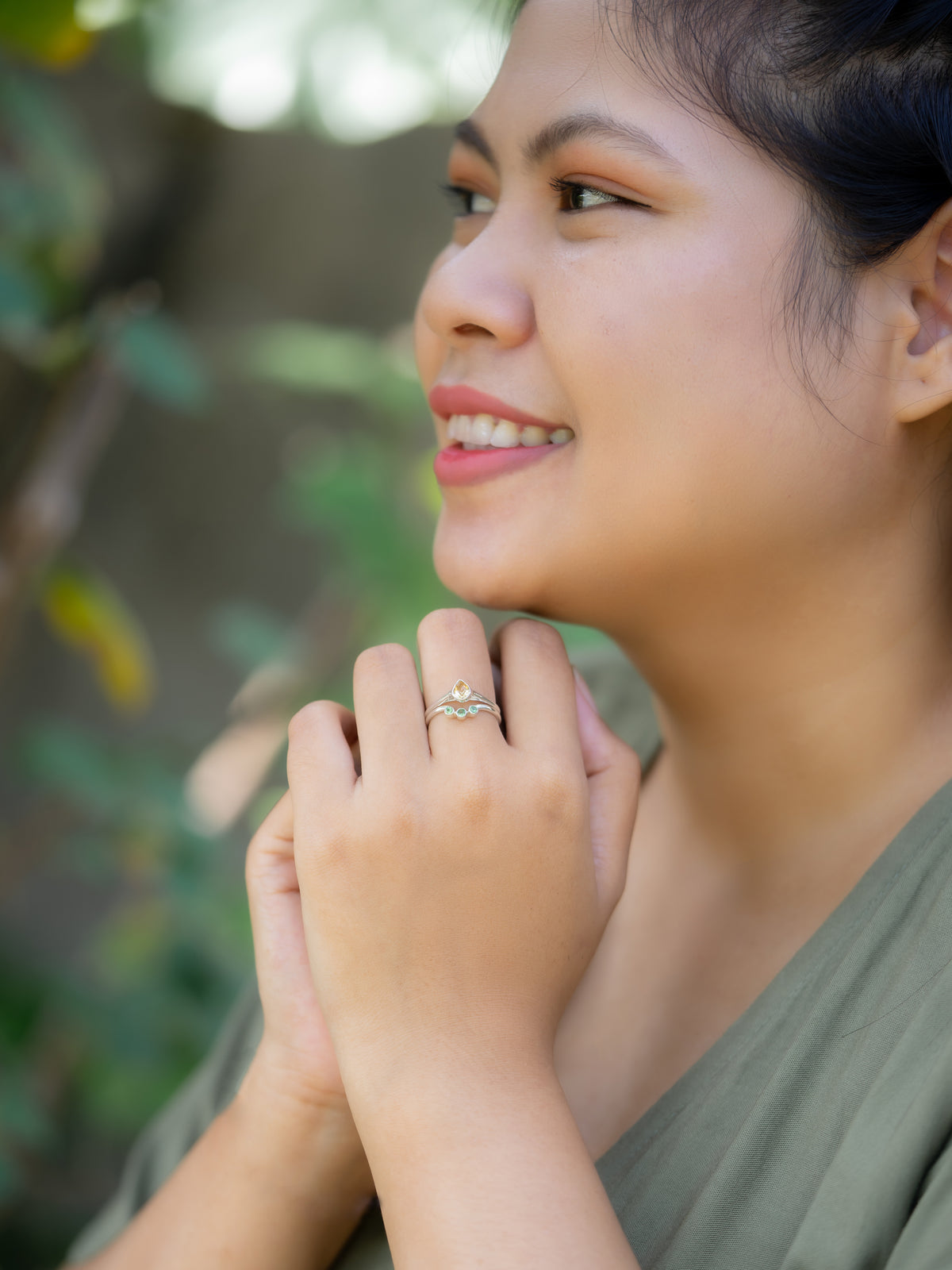 Citrine and Green Garnet Ring Set - Gardens of the Sun | Ethical Jewelry