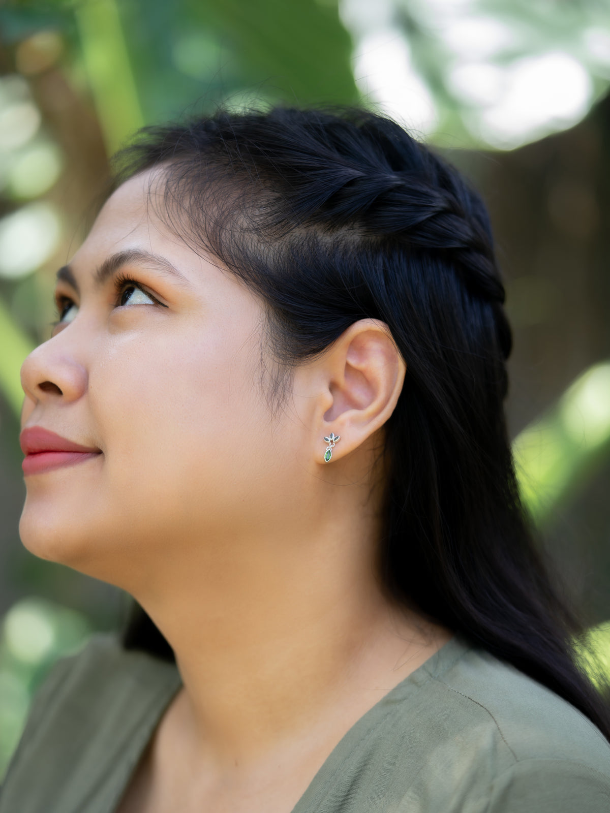 Chrome Diopside and Salt & Pepper Diamond Earrings - Gardens of the Sun | Ethical Jewelry