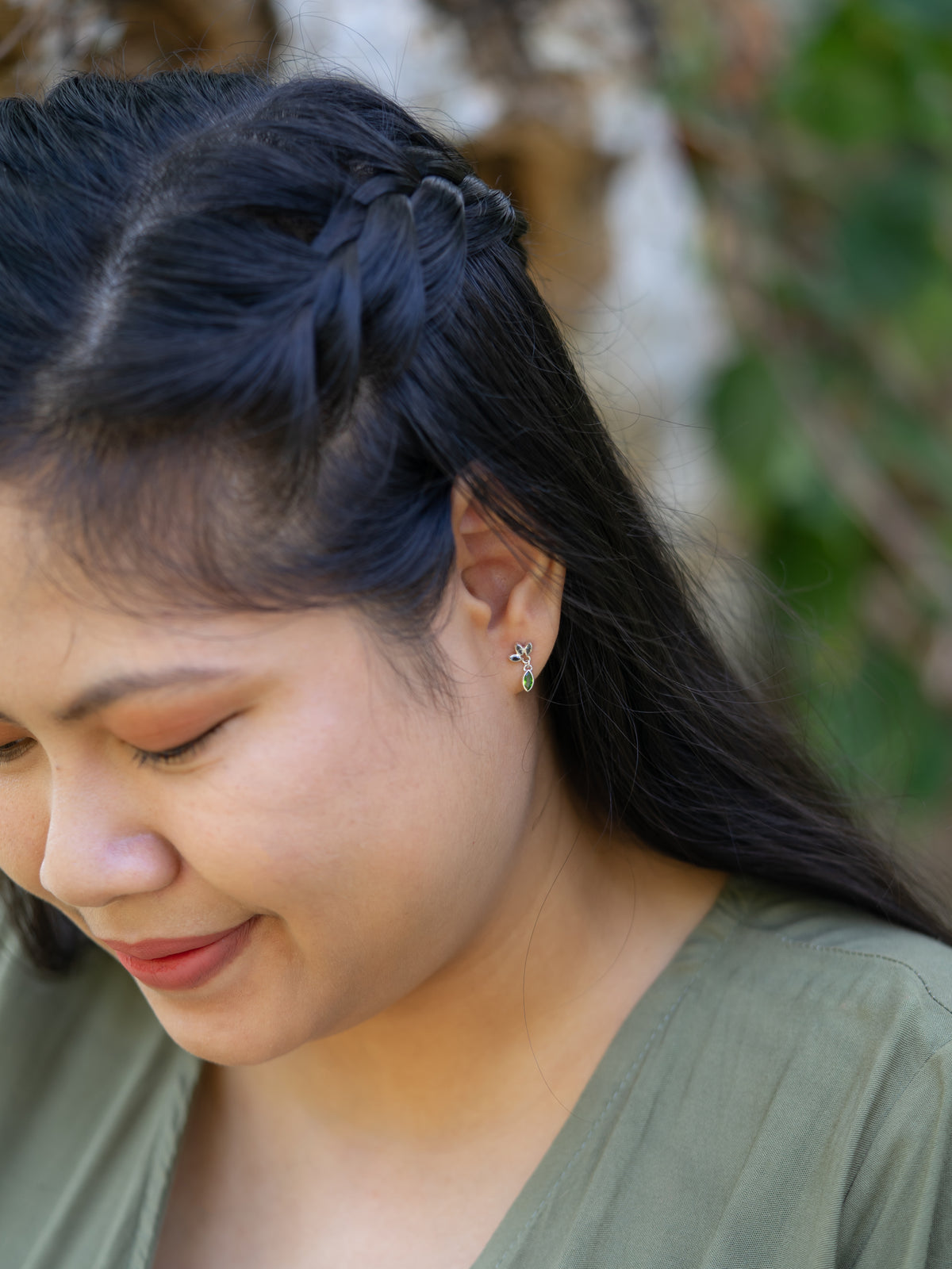 Chrome Diopside and Salt & Pepper Diamond Earrings - Gardens of the Sun | Ethical Jewelry