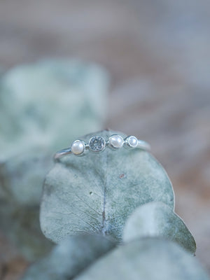 Pearl and Diamond Ring in Silver - Gardens of the Sun | Ethical Jewelry