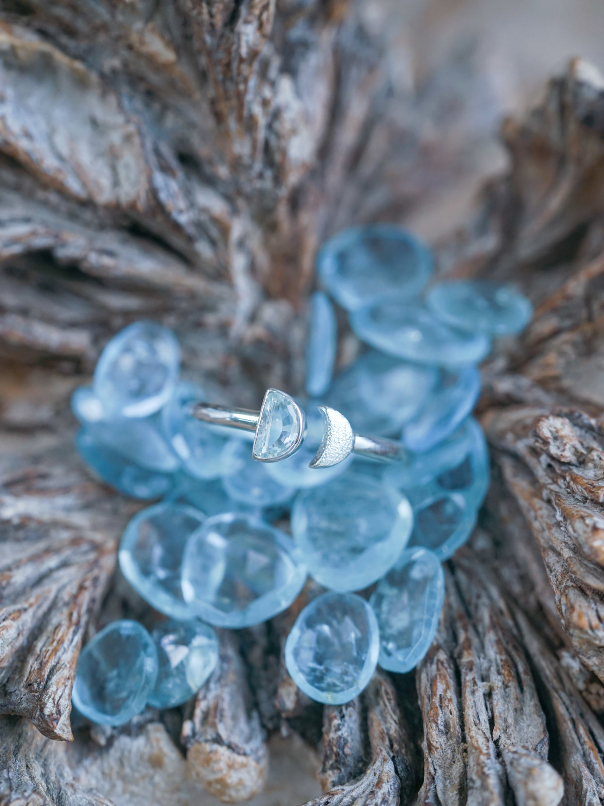 Open Aquamarine Moon Ring - Gardens of the Sun | Ethical Jewelry