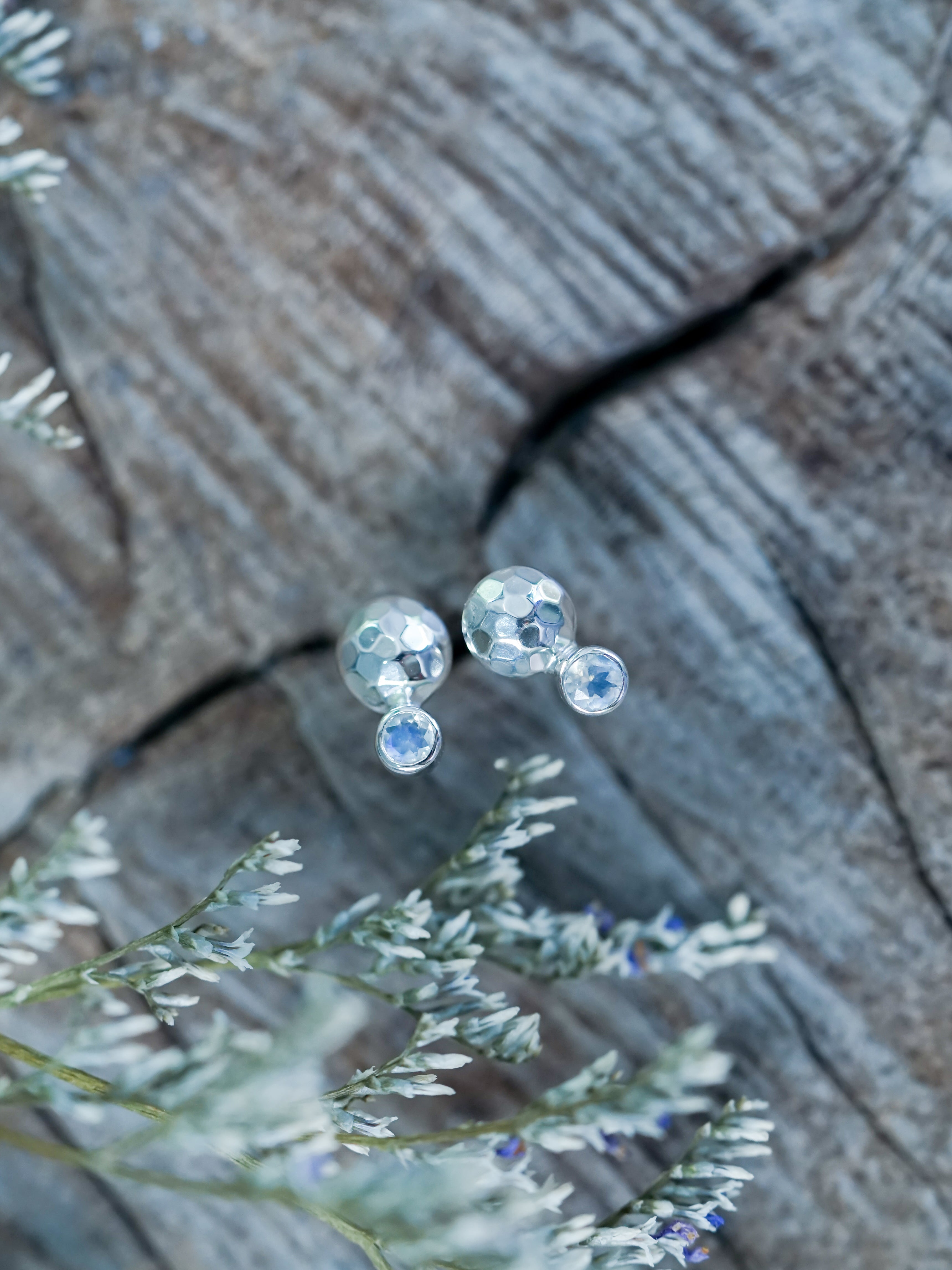 Moonstone studs, partially faceted, rainbow moonstone, raw gemstone store jewelry, gold earrings, gifts for her, june birthstone