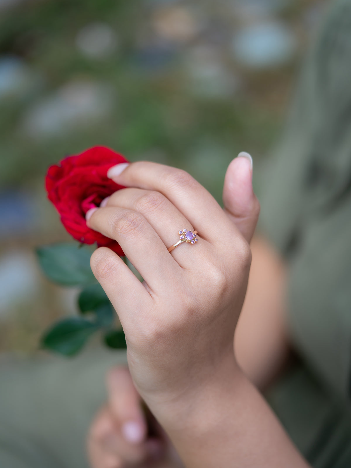 Pink Sapphire Cluster Ring in Rose Gold Size Gardens of