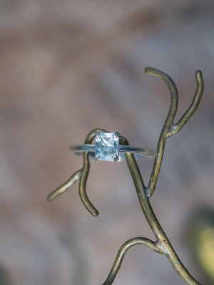 Emerald Cut Aquamarine Ring - size 6
