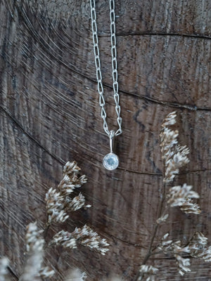 Dainty Rainbow Moonstone Necklace Pendant in Sterling Silver