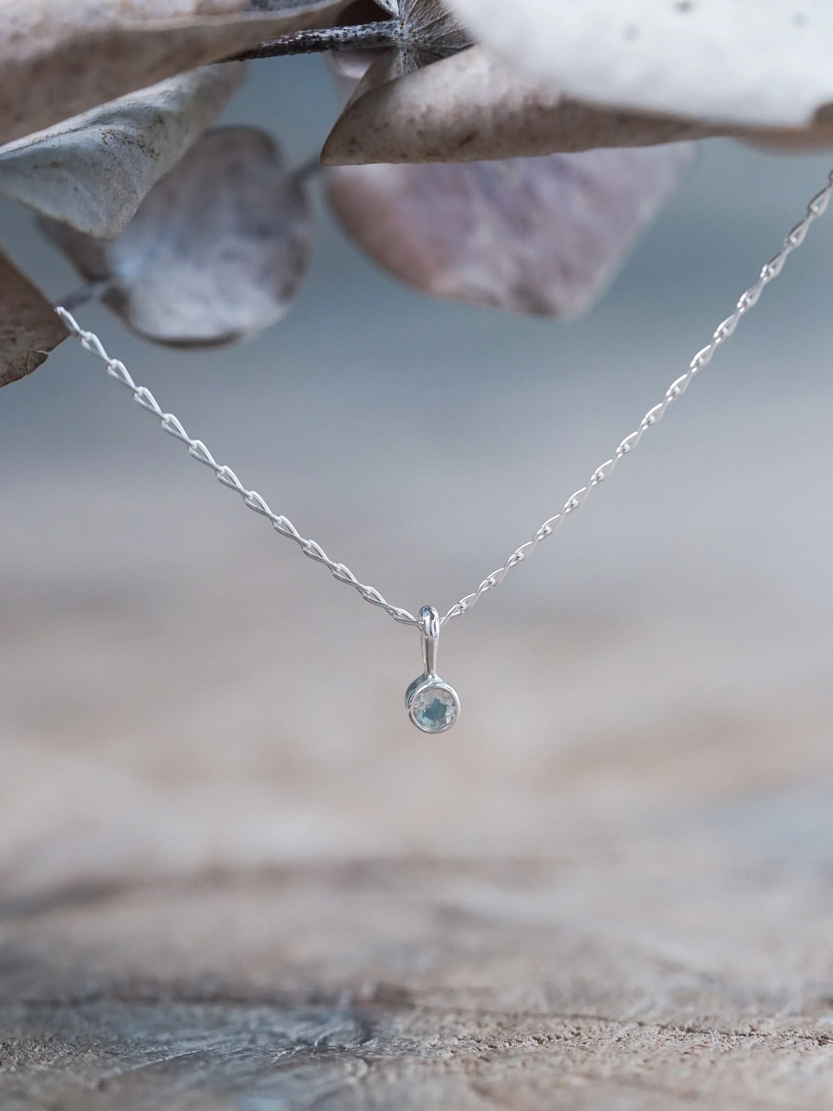 Dainty Rainbow Moonstone Necklace in Silver