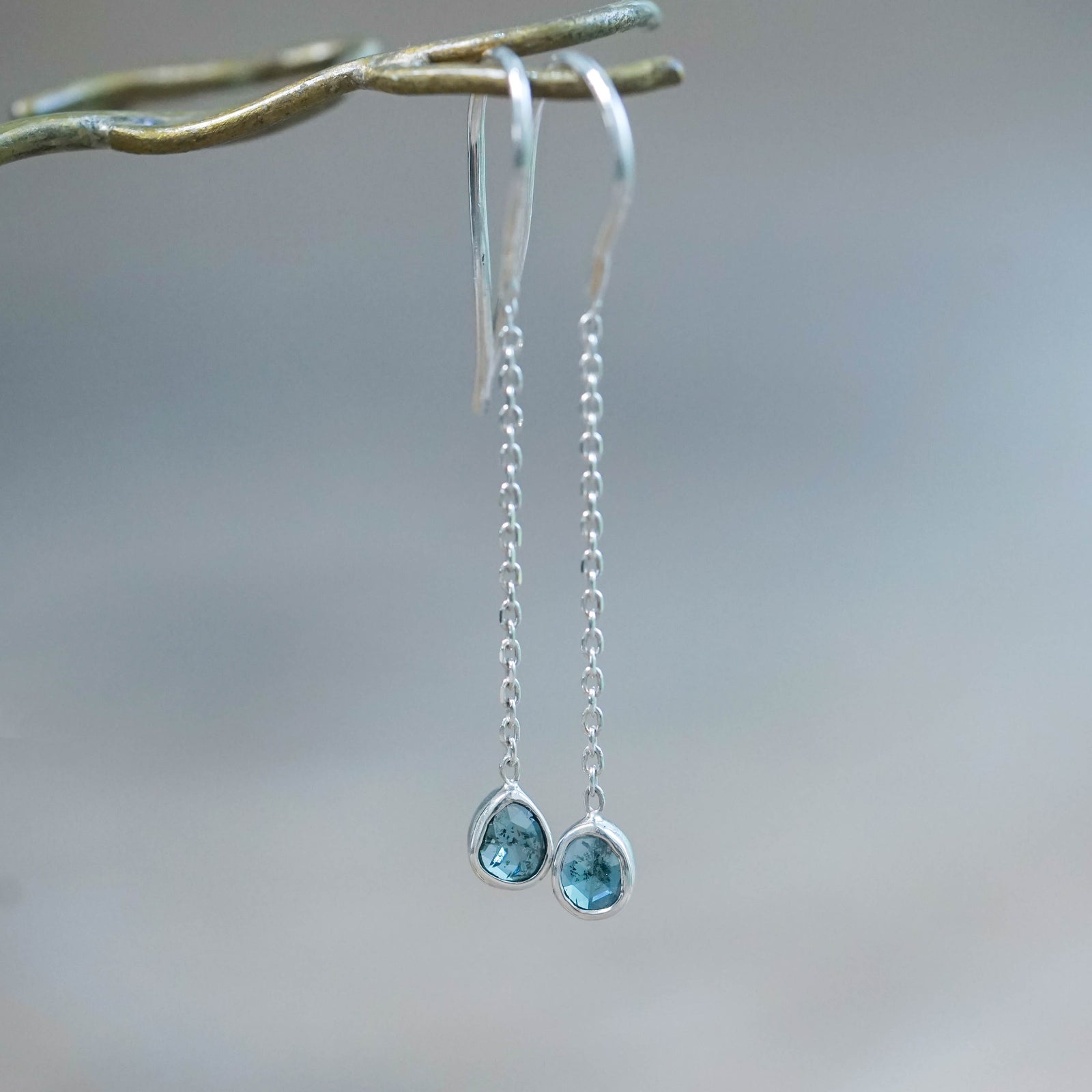 Dangling Blue Diamond Slice Earrings