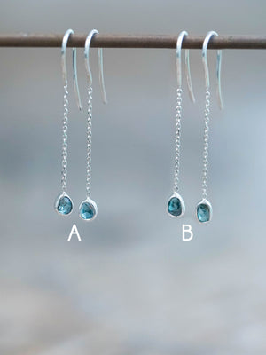 Dangling Blue Diamond Slice Earrings in Silver