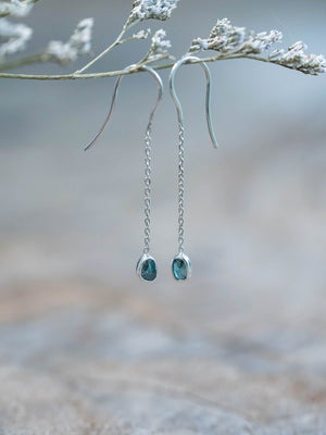 Dangling Blue Diamond Slice Earrings in Sterling Silver
