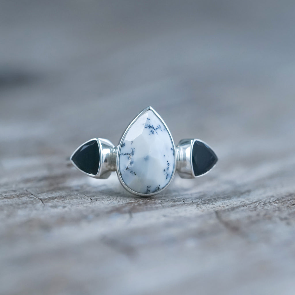 Dendritic Opal and Black Spinel Ring