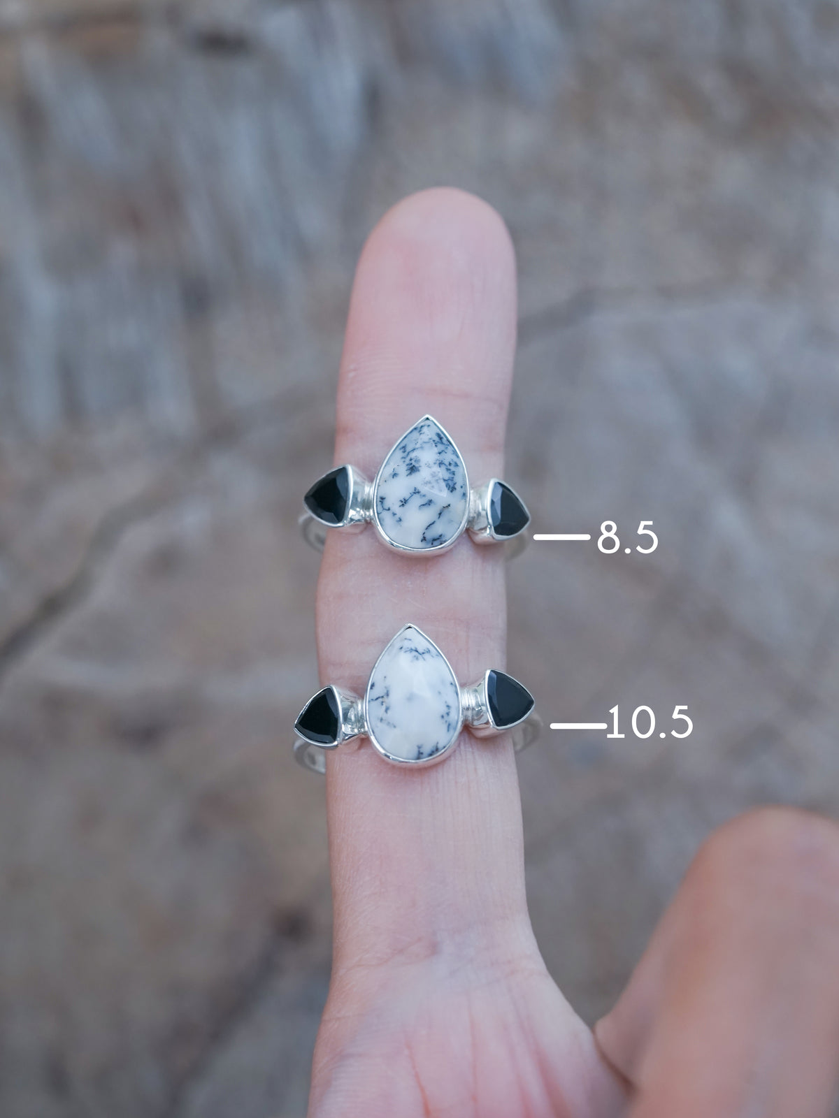 Dendritic Opal and Black Spinel Ring size