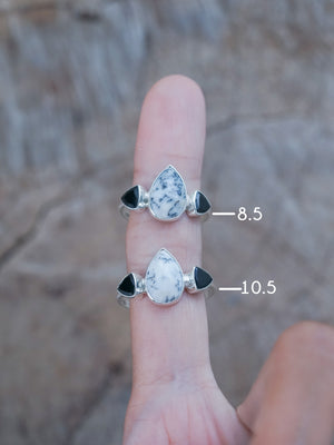 Dendritic Opal and Black Spinel Ring size