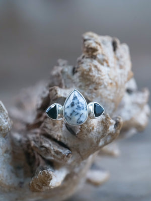 Dendritic Opal and Black Spinel Stone Ring