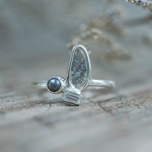 Diamond Slice, Pearl and Zircon Ring