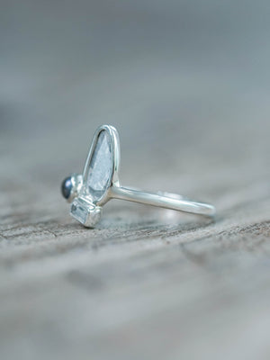 Diamond Slice, Pearl and Zircon Ring Recycled Sterling Silver