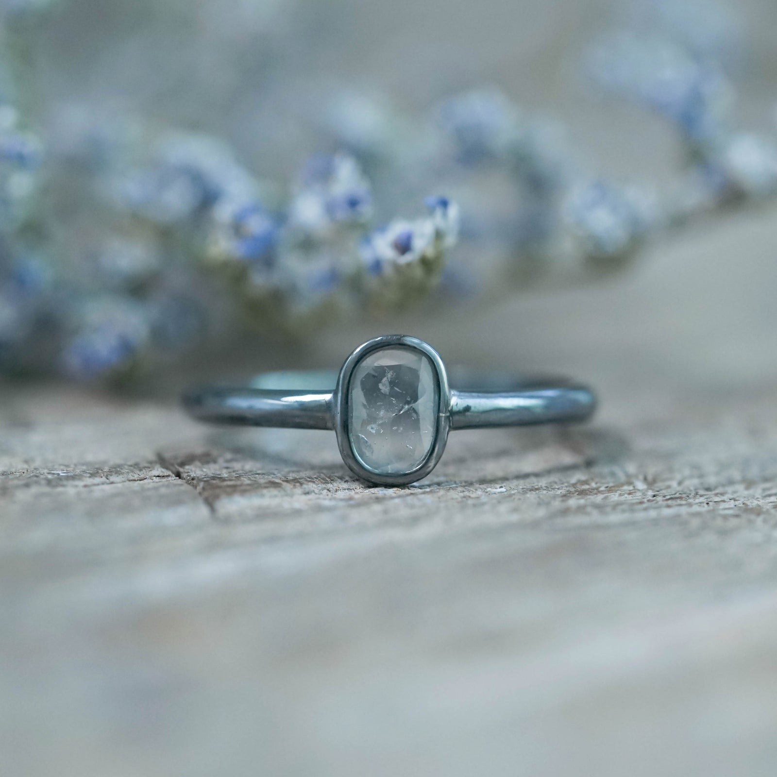Diamond Slice Ring in Black Silver