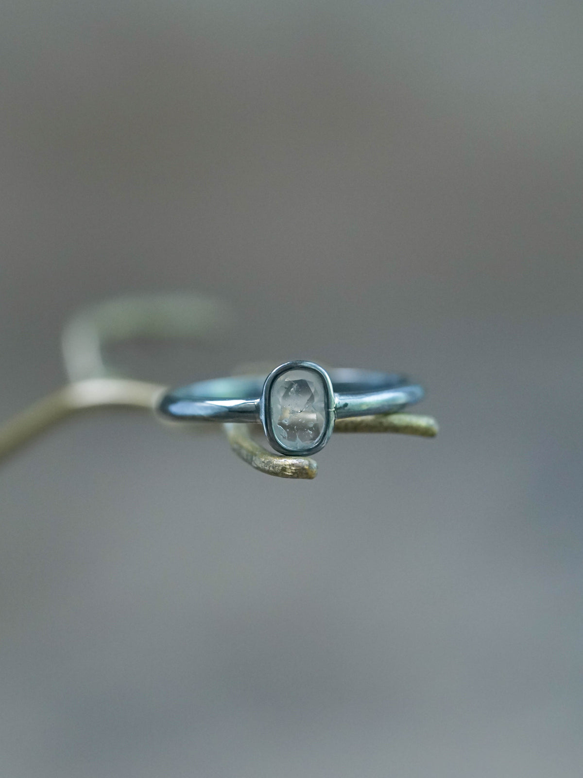 Diamond Slice Ring in Oxidized Silver