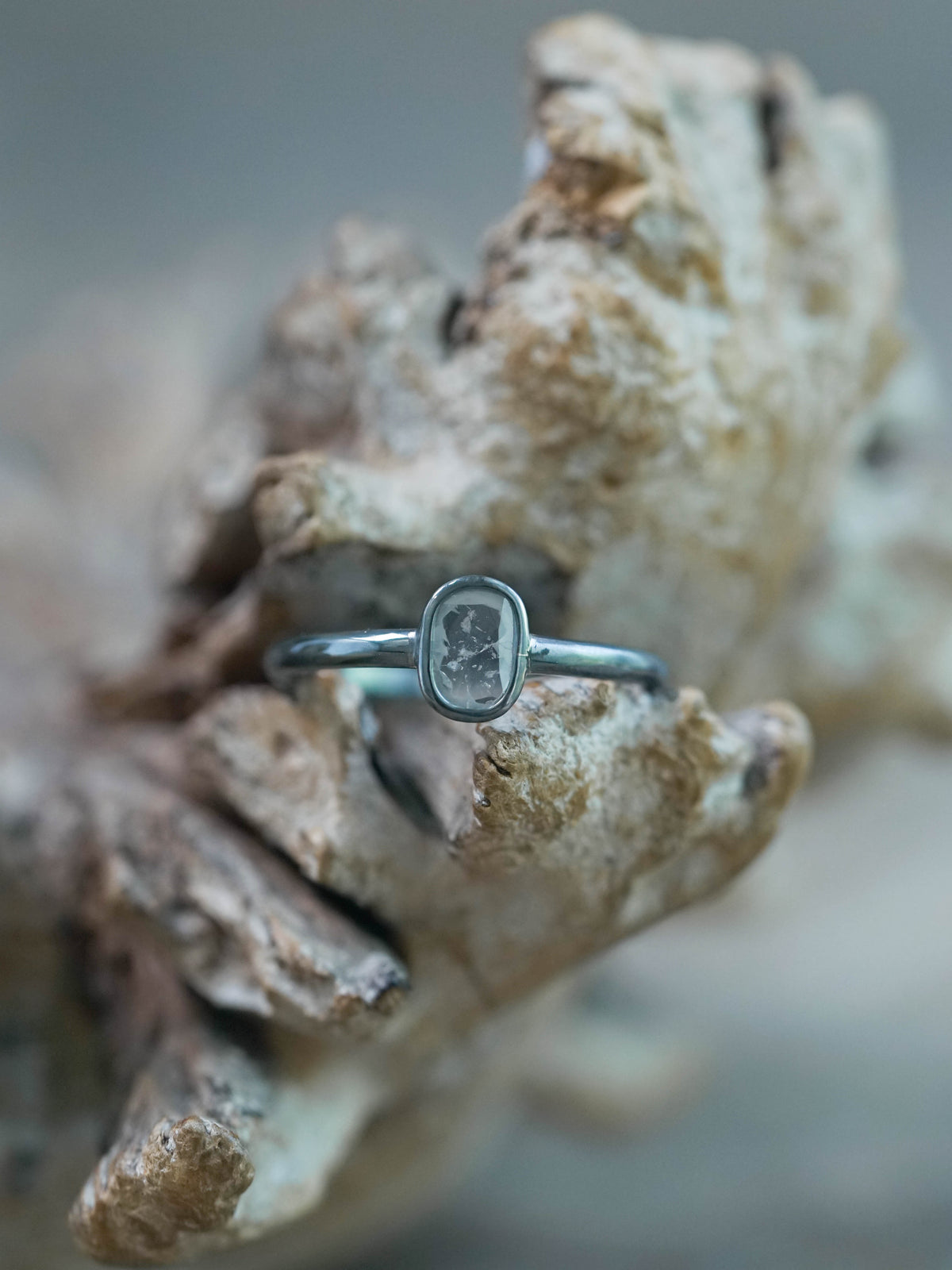 Diamond Slice Ring in Oxidized Sterling Silver