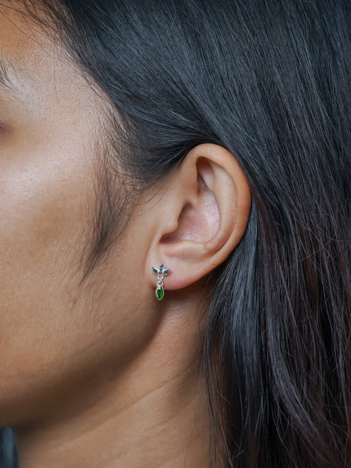 Chrome Diopside and Salt & Pepper Diamond Earrings - Gardens of the Sun | Ethical Jewelry