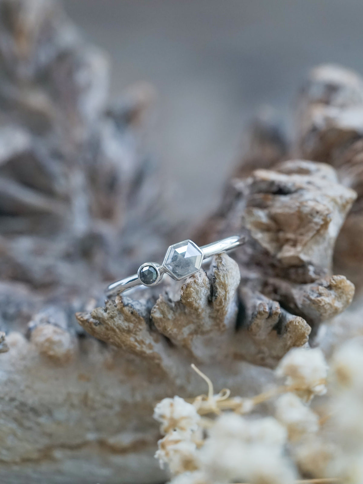 Double Salt and Pepper Diamond Ring - Gardens of the Sun | Ethical Jewelry