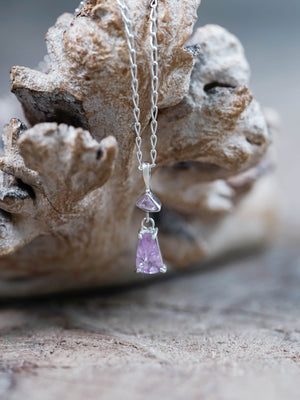 Double Purple Sapphire Pendant Necklace in Silver