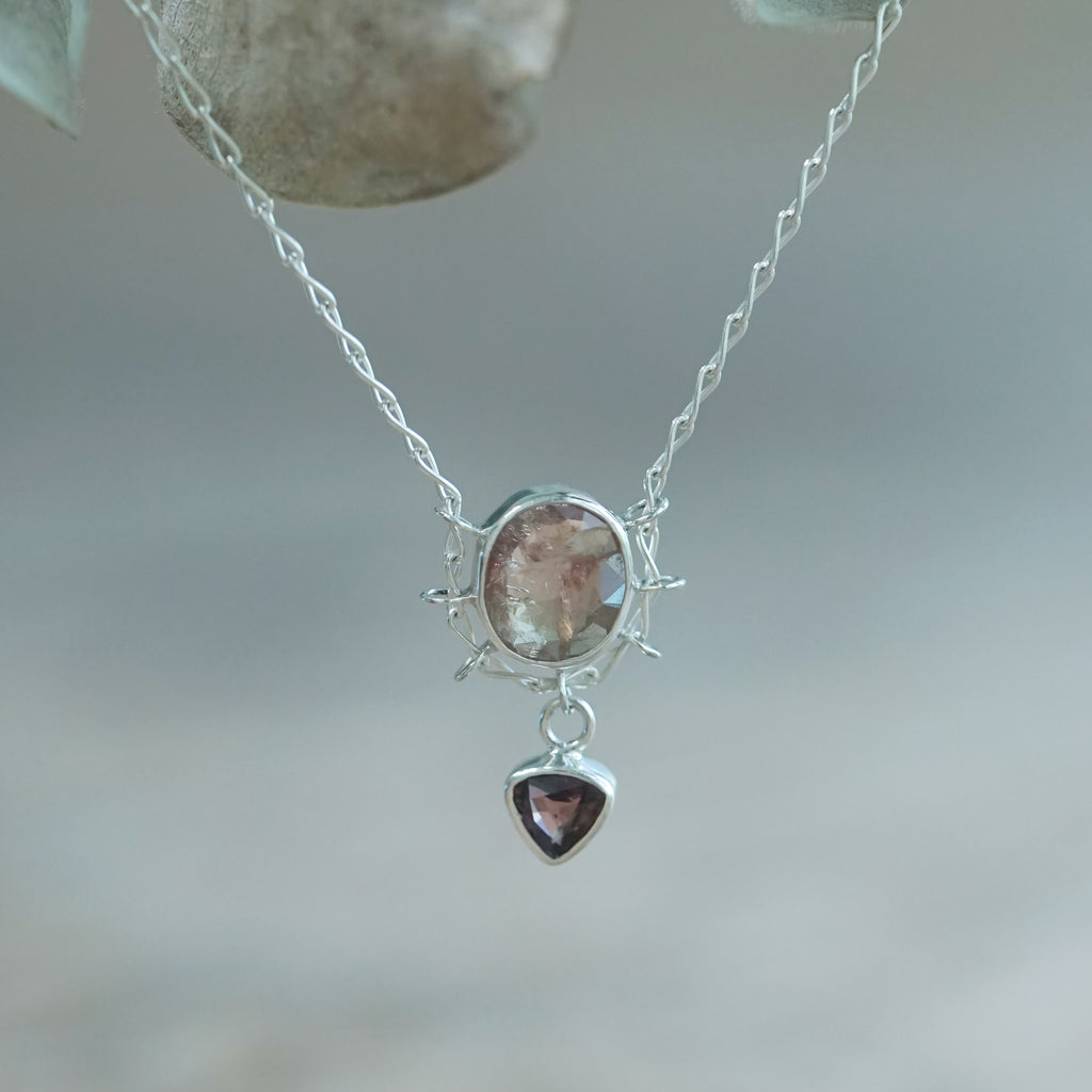 Double Sapphire Embrace Necklace in Sterling Silver