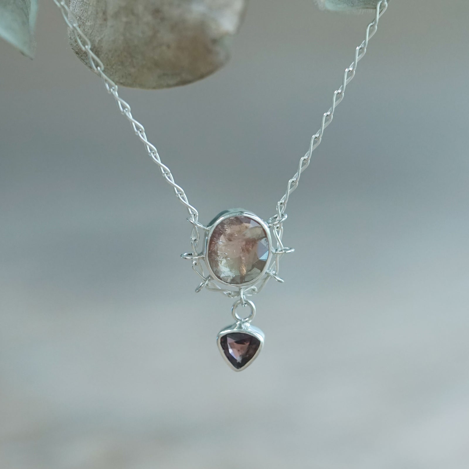 Double Sapphire Embrace Necklace in Sterling Silver